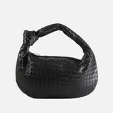 Women's Compact Woven Shoulder Bag with Knot Handle