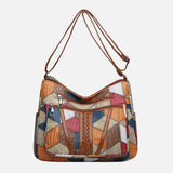 Women's Patchwork Leather Shoulder Bag with Zip Pocket