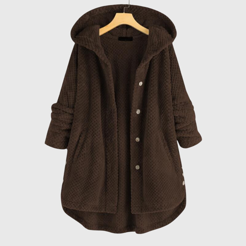 Hooded Button Front Sherpa Fleece Cardigan