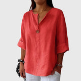 Relaxed V-Neck Linen Blend Blouse
