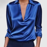 Satin Wrap V-Neck Blouse