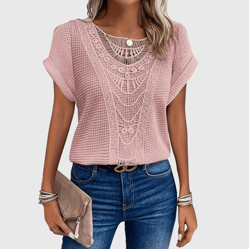 Crochet Knit Short Sleeve Blouse