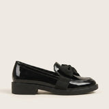 Women's Bow Detail Leather-Look Block Heel Loafers