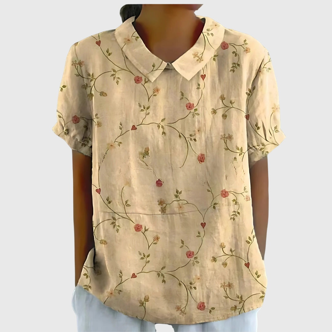 Floral Print V-Neck Short Sleeve Blouse
