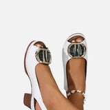 Women's Glossy Ankle Strap Cushioned Block Heels