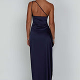 Selene | One-Shoulder Satin Slit Maxi Dress