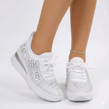 Women's Rhinestone Chunky Platform Lace-Up Sneakers