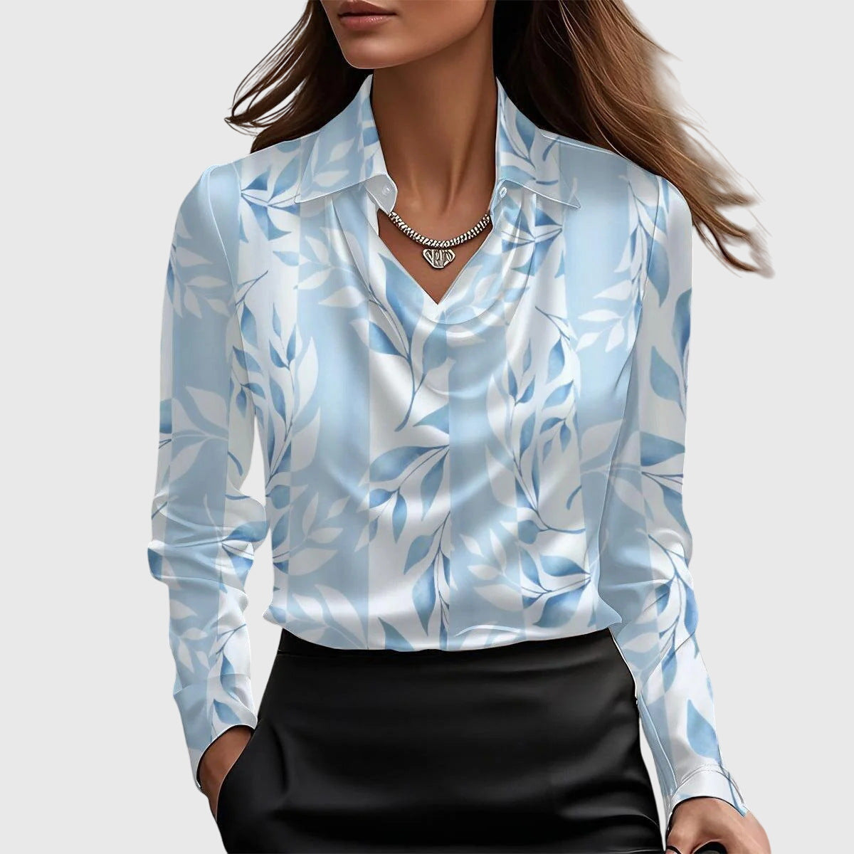 Cowl Neck Satin Long Sleeve Blouse
