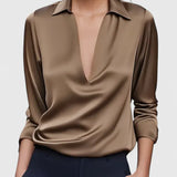 Satin Wrap V-Neck Blouse