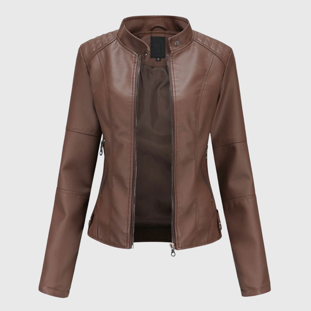 Stand Collar Faux Leather Biker Jacket