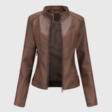 Stand Collar Faux Leather Biker Jacket