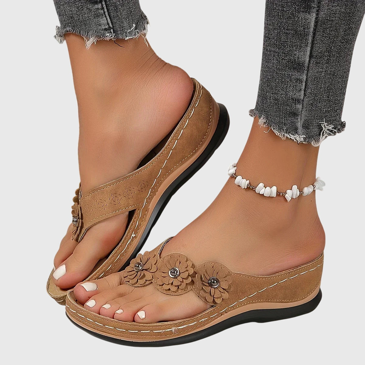 Floral Wedge Flip Flop Sandals
