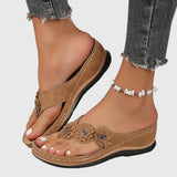Floral Wedge Flip Flop Sandals