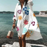 Printed Button Front Beach Cover Up
