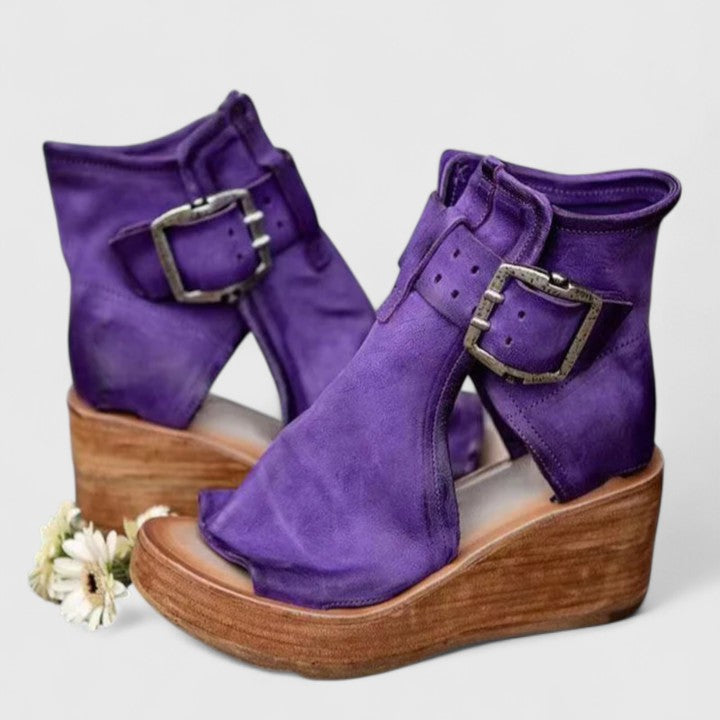 Buckle Strap Wedge Ankle Boots