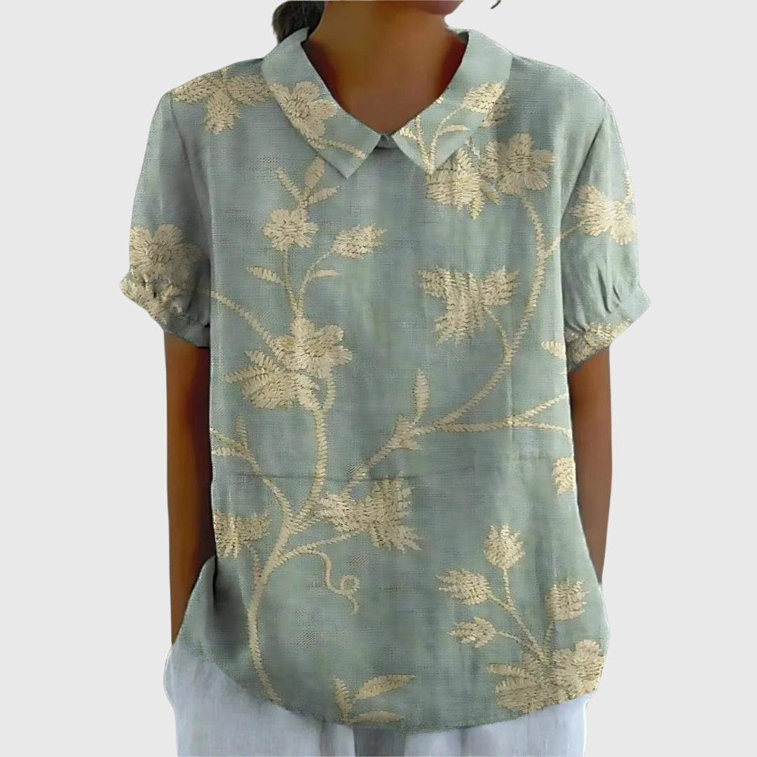 Floral Print V-Neck Short Sleeve Blouse