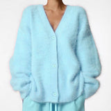 Women's Fuzzy V-Neck Button-Front Cardigan