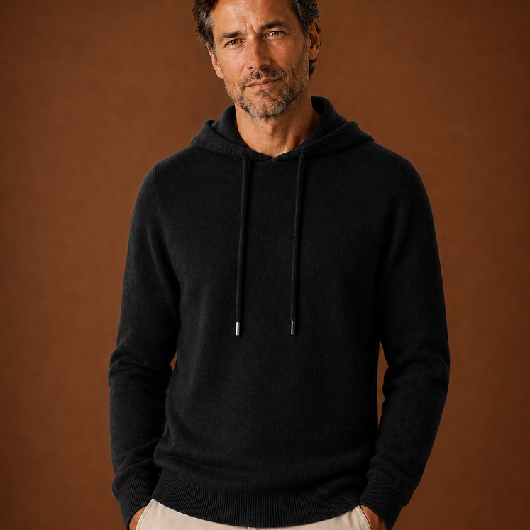 Men's Hooded Knit Pullover Sweater with Drawstring