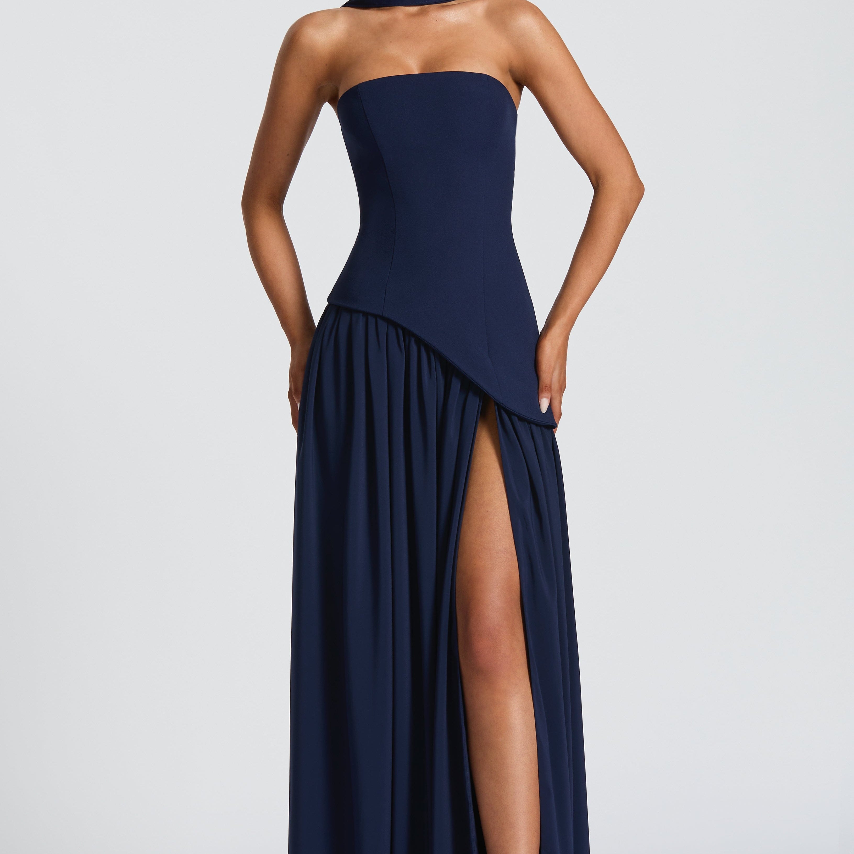 Serena | Strapless Lace-Up Slit Maxi Dress