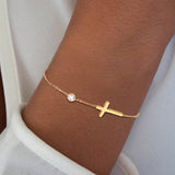 Women's Fine Cross Charm Chain Bracelet, Adjustable
