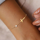 Women's Fine Cross Charm Chain Bracelet, Adjustable