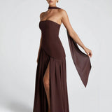 Serena | Strapless Lace-Up Slit Maxi Dress
