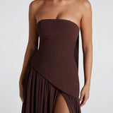 Serena | Strapless Lace-Up Slit Maxi Dress