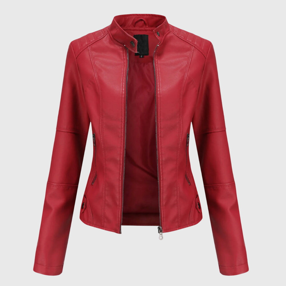 Stand Collar Faux Leather Biker Jacket
