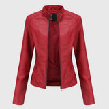 Stand Collar Faux Leather Biker Jacket