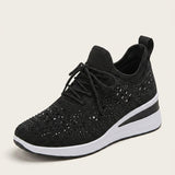 Women's Rhinestone Chunky Platform Lace-Up Sneakers