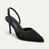 Women's Embroidered Mesh Kitten Heel Slingbacks