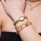 Women's Oval Dial Quartz Watch with Stone Accents
