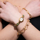 Women's Oval Dial Quartz Watch with Stone Accents