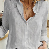 Relaxed Linen Blend V-Neck Blouse