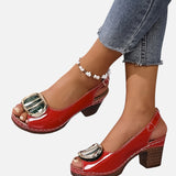Women's Glossy Ankle Strap Cushioned Block Heels