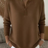 Women's Henley Neck Button-Front Knit Sweater