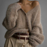 Women's Fuzzy V-Neck Button-Front Cardigan