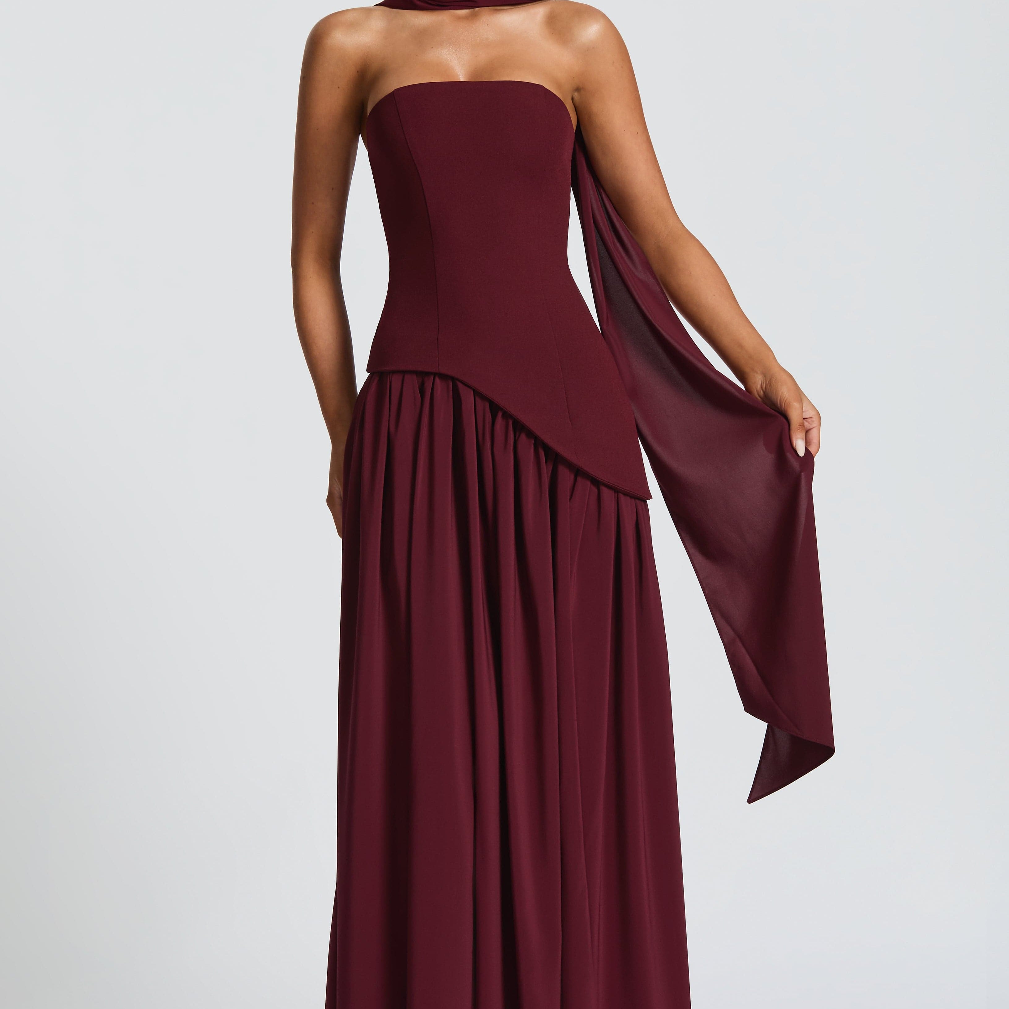 Serena | Strapless Lace-Up Slit Maxi Dress