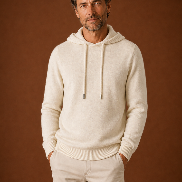 Men's Hooded Knit Pullover Sweater with Drawstring