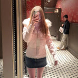 Women's Cropped Puffer Jacket with Faux Fur Collar
