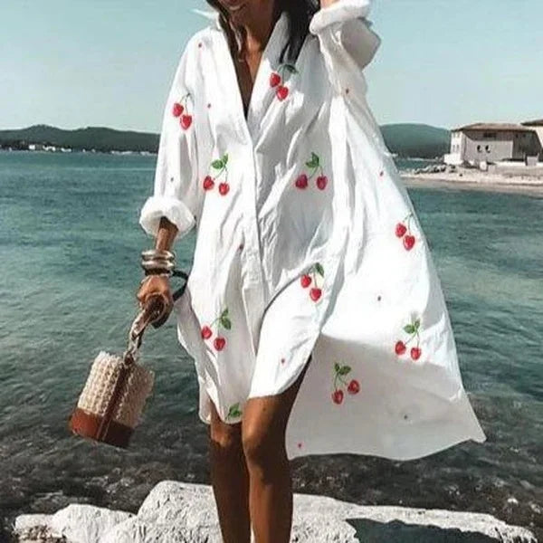 Printed Button Front Beach Cover Up