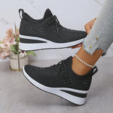 Women's Rhinestone Chunky Platform Lace-Up Sneakers