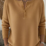 Women's Henley Neck Button-Front Knit Sweater