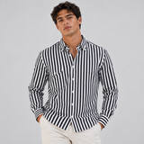 Men's Striped Long Sleeve Button-Down Collared Shirt