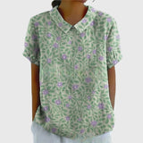 Floral Print V-Neck Short Sleeve Blouse
