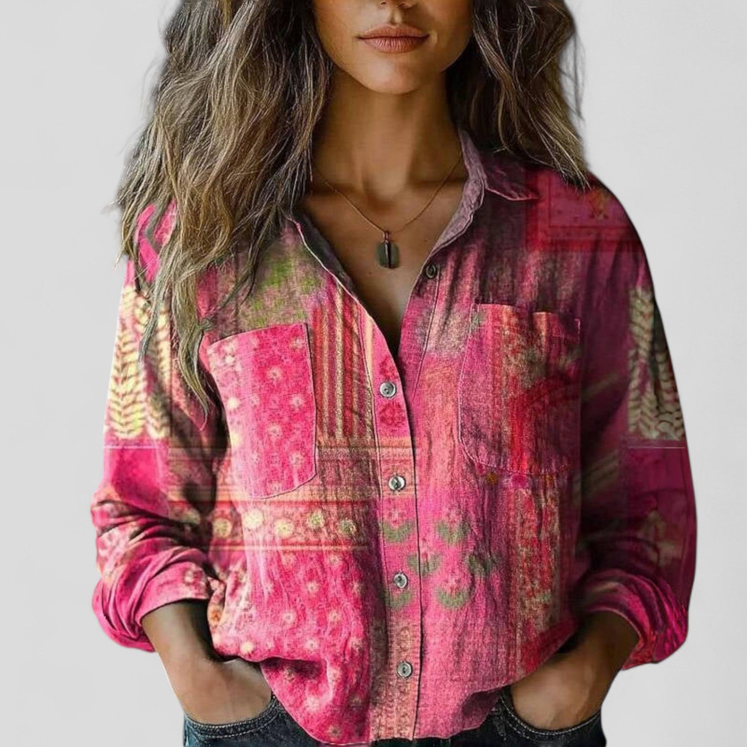 Vintage Floral Print Button Front Blouse