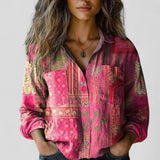 Vintage Floral Print Button Front Blouse