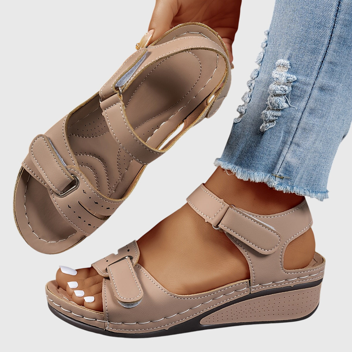 Adjustable Double Strap Wedge Sandals