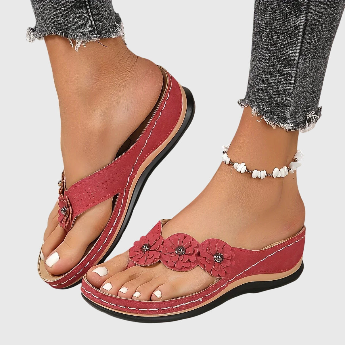 Floral Wedge Flip Flop Sandals