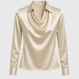 Cowl Neck Satin Long Sleeve Blouse